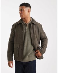 Only & Sons - Veste courte en imitation laine avec poches - vert marron foncé - Lyst