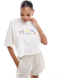 ONLY - Camiseta corta blanca con estampado - Lyst
