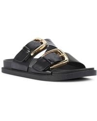 SEQWL - Flat Mule Sandals Double Strap Slides With Buckle Detail - Lyst