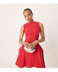 ASOS - Vestido Corto Con Cuello Subido Y Detalle Plisado En Las Caderas De Bengalina De Asos Design Tall - Lyst
