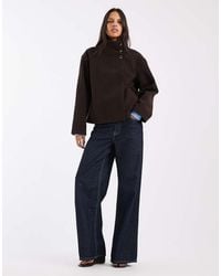 Pieces - Funnel Neck Short Wool-Look Coat - Lyst