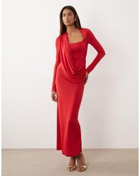 ASOS - Slinky Square Neck Maxi Dress With Asymmetric Drape Detail - Lyst