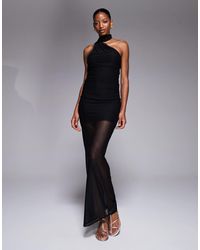 Fashionkilla - Mesh Overlay Neck Tie Detail Sheer Hem Maxi Dress - Lyst