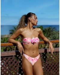 South Beach - X Misha Grimes Floral Abstract Print Flower Hardware Bandeau Bikini Top - Lyst