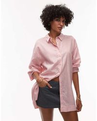 TOPSHOP - Camicia Effetto Lino Con Motivo Gessato Blu - Lyst