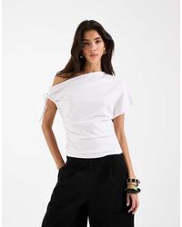 ASOS - Ruched Sleeve Fallen Shoulder Waisted Tee - Lyst