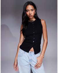 River Island - Button Down Ribbed Tank Top - Lyst