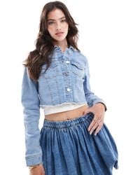 ONLY - Cropped Denim Jacket - Lyst