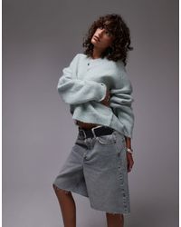 TOPSHOP - Pull en maille duveteuse à col en v montant - Lyst
