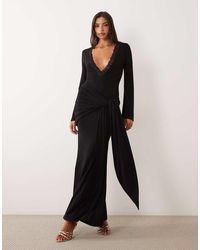 ASOS - Slinky Maxi Dress With Plunge Neckline And Lace Detailing - Lyst