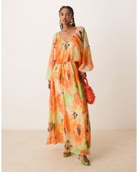 ASOS - Long Sleeve Puff Blouson Maxi Dress - Lyst