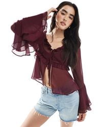 Miss Selfridge - Tie Front Chiffon Ruffle Blouse - Lyst
