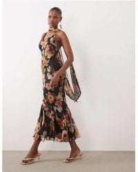 ASOS - Bias Cut Plunge Cami Maxi Dress With Full Godets And Scarf Detail - Lyst
