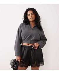 ASOS - Asos Design Curve Satin Lace Trim Drawstring Waist Short - Lyst