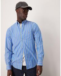 GANT - Regular-Fit Gestreept Poplin Overhemd Met Logo - Lyst