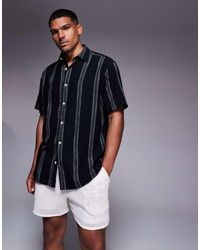 ADPT - Camicia Oversize A Maniche Corte Nera A Righe - Lyst