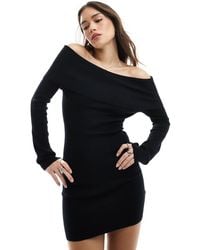 Pretty Lavish - Long Sleeve Bardot Knit Mini Dress - Lyst