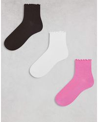 Monki - 3 Pack Ankle Socks With Frill Edge - Lyst