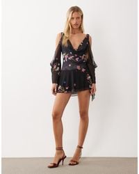 I.AM.GIA - Eriska Chiffon Plunge Off Shoulder Mini Dress With Open Back Detail - Lyst