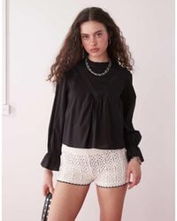 Reclaimed (vintage) - Smock Top With Flare Sleeve And Lace Inserts - Lyst