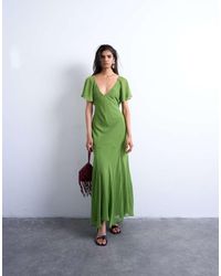 TOPSHOP - Vestito Midi Con Maniche Con Volant E Fondo Godet - Lyst