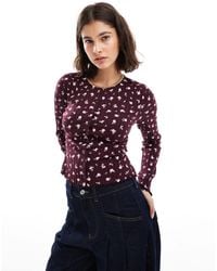 Miss Selfridge - – gerippte strickjacke mit blümchenmuster - Lyst