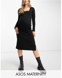 ASOS - Asos Design Maternity Knitted Midi Dress With Square Neck - Lyst