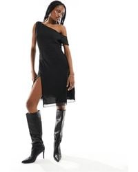 Motel - Asymmetric One Shoulder Mesh Knee Length Dress - Lyst