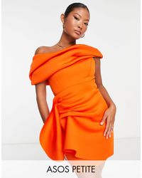 ASOS - Asos Design Petite Fallen Shoulder Manipulated Tuck Mini Dress - Lyst