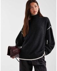 Vero Moda - High Neck Knitted Jumper With Contrast Tipping - Lyst