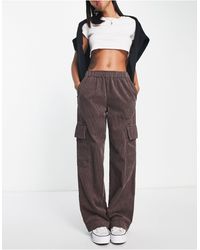 ASOS Pull On Cord Wide Leg Pants With Patch Pockets - Brown