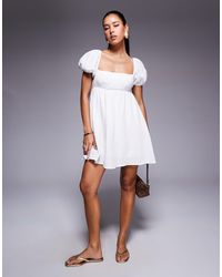 Princess Polly - Let's Dance Cheesecloth Puff Sleeve Open Tie Back Mini Smock Dress - Lyst