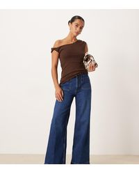 ASOS - Vaqueros De Pernera Ancha Y Talle Alto Con Y Bolsillos Delanteros De Asos Design Petite-Azul - Lyst