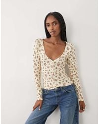 Miss Selfridge - Long Sleeve V Neck Henley Top - Lyst