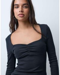ASOS - Rib Sweetheart Neckline Long Sleeve Top - Lyst