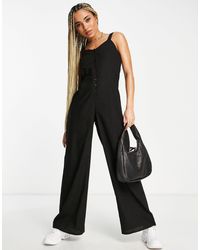 Missguided Button Front Strappy Jumpsuit - Black