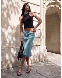 Reclaimed Vintage - Awkward Length Satin Midi Skirt With Lace Trim - Lyst