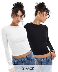 Miss Selfridge - Set Van 2 Geribbelde Tops Met Lange Mouwen En Ronde Hals - Lyst