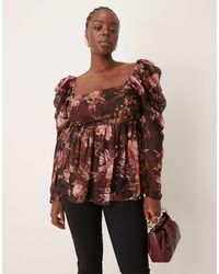 ASOS - Asos Design Curve Square Neck Floaty Chiffon Long Sleeve Top - Lyst