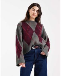 ASOS - Fluffy Knitted Argyle Jumper - Lyst
