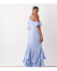 ASOS - Asos Design Curve Fallen Shoulder Midaxi Dress With Asymmetric Godet Hem - Lyst