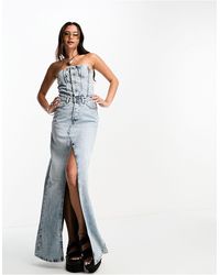 Weekday - Scottsdale - robe longue en jean sans manches fendue devant - lune - Lyst