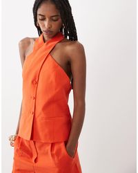 Mango - Peach Twist Halterneck Waistcoat Co-Ord - Lyst