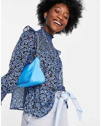 New Look - Shirred High Neck Blouse - Lyst