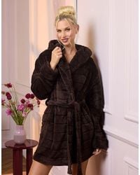 Boux Avenue - Fluffy Striped Short Dressing Gown Soft Plush Bathrobe - Lyst