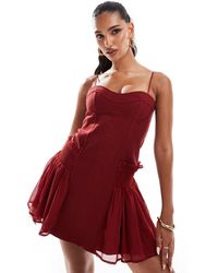 ASOS - Cotton Twill Super Mini Dress With Georgette Shir Skirt Overlay - Lyst