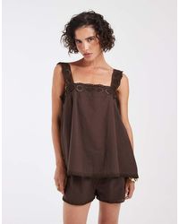 ASOS - Cotton Lace Trim Babydoll Top Co-Ord - Lyst