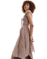 Reclaimed (vintage) - Plaid Mini Dress With Lace Up Front - Lyst