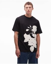 TOPMAN - Relaxed Fit T-shirt With Mono Floral Print - Lyst