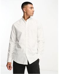 SELECTED - Camisa blanco hueso a rayas con cuello mao - Lyst